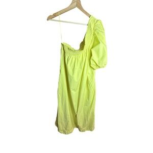 Maeve By Anthropologie Maxi Dress Women's Sz L One Shoulder Poplin Yellow Pocket
